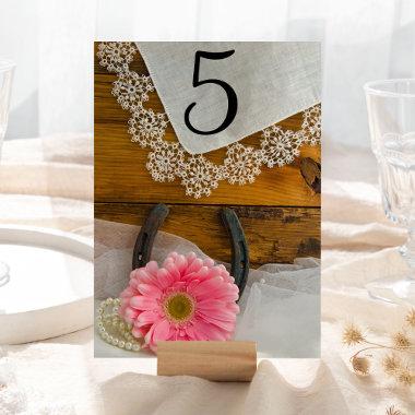 Pink Daisy and Lace Western Wedding Table Numbers