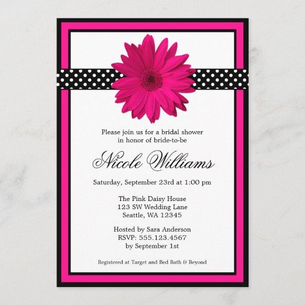 Pink Daisy Black Polka Dots Bridal Shower Invitations