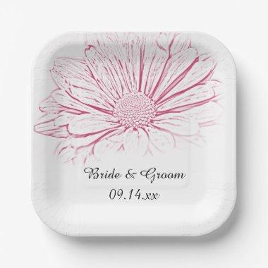 Pink Daisy Effect Floral Wedding Paper Plates