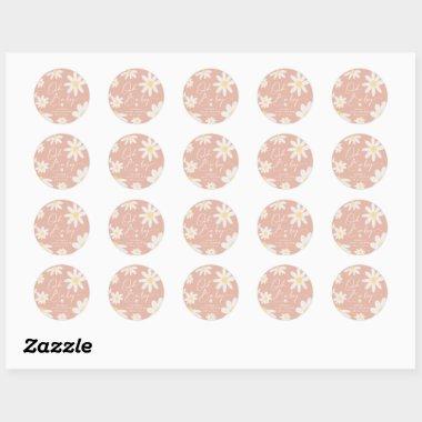 Pink Daisy Flower Round Sticker