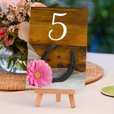 Pink Daisy Horseshoe Country Wedding Table Numbers