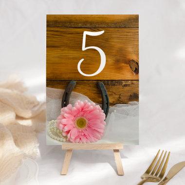 Pink Daisy Horseshoe Western Wedding Table Numbers