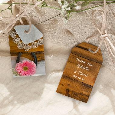 Pink Daisy, Lace and Horseshoe Wedding Favor Tags