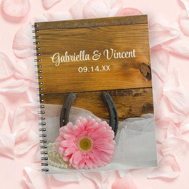 Pink Daisy, Pearls and Horseshoe Country Wedding Notebook