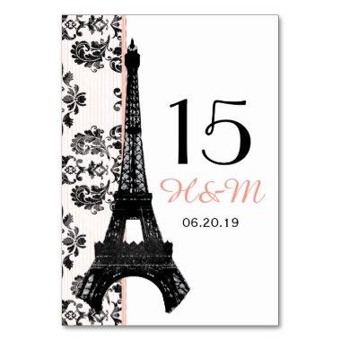 PINK DAMASK EIFFEL TOWER PARISIAN WEDDING TABLE NUMBER