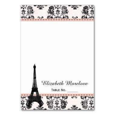 Pink Damask Eiffel Tower Tent Place Invitations