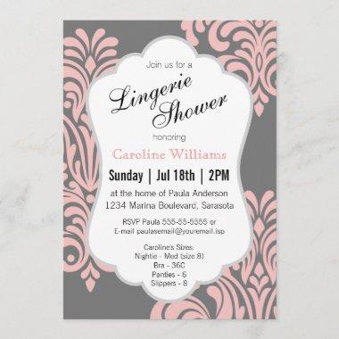 Pink Damask Lingerie Shower Invitations