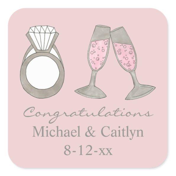 Pink Diamond Champagne Congratulations Wedding Square Sticker