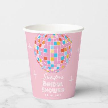 Pink Disco Ball Retro 70s 80s Bridal Shower Paper Cups