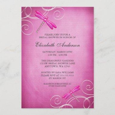 Pink Dragonfly Swirls Bridal Shower Invitations