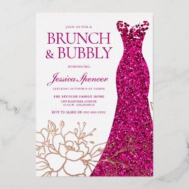 Pink Dress Brunch & Bubbly  Rose Gold Foil