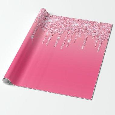 Pink Dripping Glitter Birthday  Gift Wrapping Paper