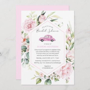 Pink Drive By Baby Shower Floral Drive Through Inv Invitations