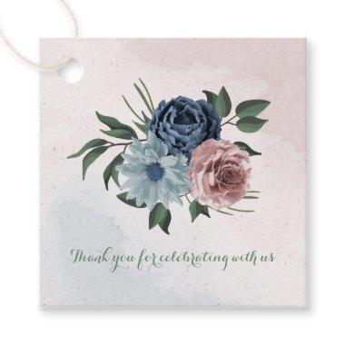 pink dusty blue navy blue floral greenery favor tags
