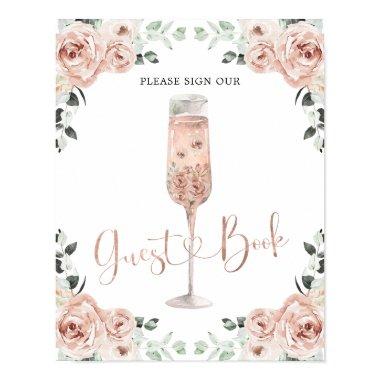 Pink Dusty Rose Petals and Prosecco Guest Book