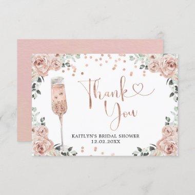 Pink Dusty Rose Petals and Prosecco Thank You Invitations
