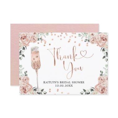 Pink Dusty Rose Petals and Prosecco Thank You Invitations