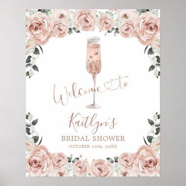 Pink Dusty Rose Petals and Prosecco Welcome Sign