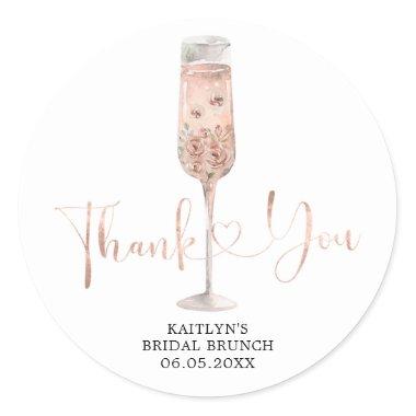 Pink Dusty Rose Petals Prosecco Thank You Sticker