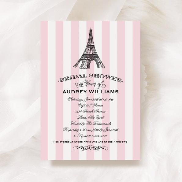 Pink Eiffel Tower Paris Wedding Bridal Shower Invitations