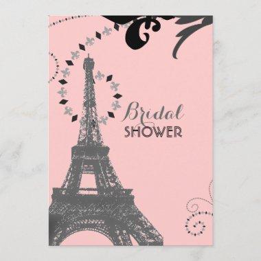 pink eiffel tower vintage paris bridal shower Invitations