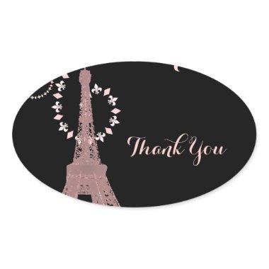 pink eiffel tower vintage paris thank you oval sticker