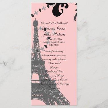 pink eiffel tower vintage paris wedding programs