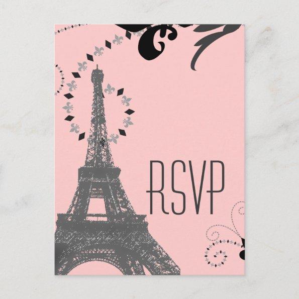 pink eiffel tower vintage paris wedding rsvp invitation postInvitations