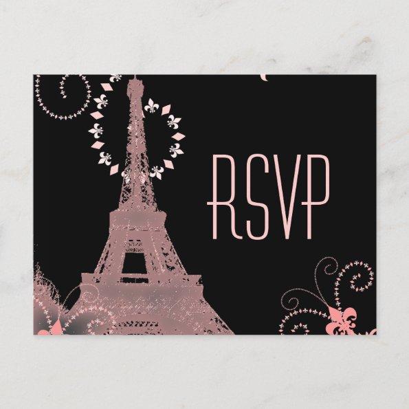 pink eiffel tower vintage paris wedding rsvp invitation postInvitations