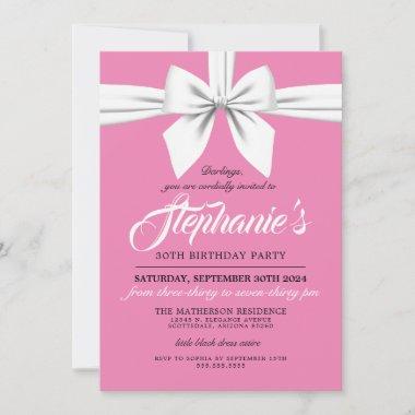 Pink Elegant Bow White Tiffany Birthday Invitations