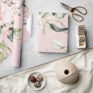 Pink Elegant Eucalyptus Greenery Wedding Wrapping Paper