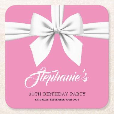 Pink Elegant Fancy Tiffany Party Decor Square Paper Coaster