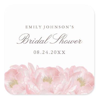 Pink Elegant Peony Bridal Shower Square Sticker
