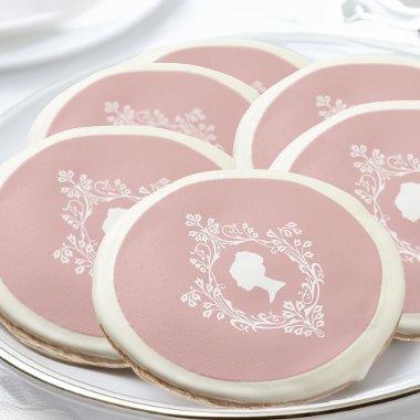 Pink Elegant Regency Lady Ornate Crest Dusty Rose Sugar Cookie