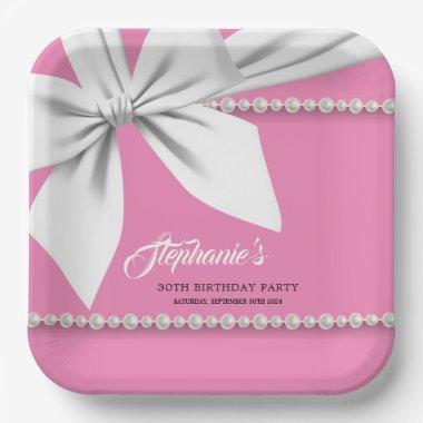 Pink Elegant Tiffany Pearls Fancy Party Tableware Paper Plates