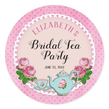 Pink English Cottage Style Bridal Tea Party Shower Classic Round Sticker