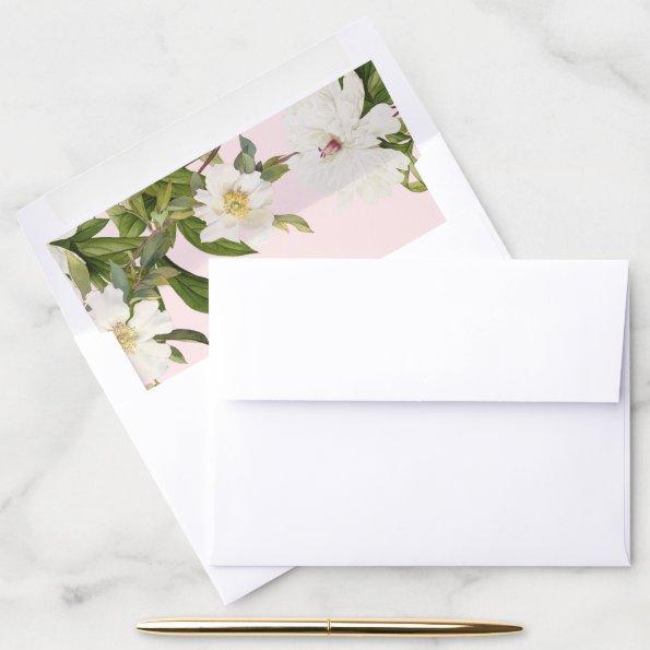 Pink Envelope Liner Vintage White Floral Wedding