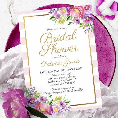 Pink & Faux Foil Gold Floral Bridal Shower Invitations