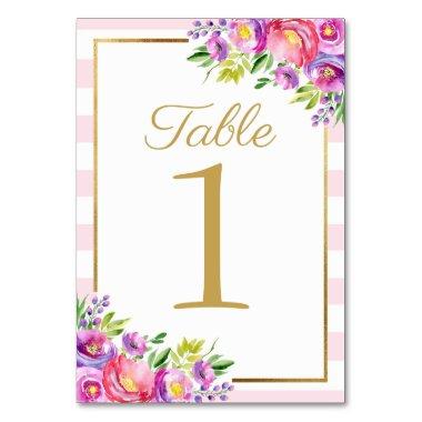 Pink & Faux Foil Gold Floral  Table Number