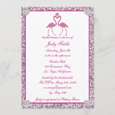 Pink Faux Glitter Flamingo Bridal Shower Invite