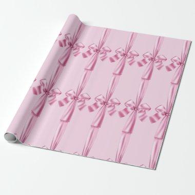 Pink Faux Satin Ribbon Bow Wrapping Paper