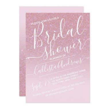 Pink Faux Sparkly Glitter Ombre Bridal Shower Invitations