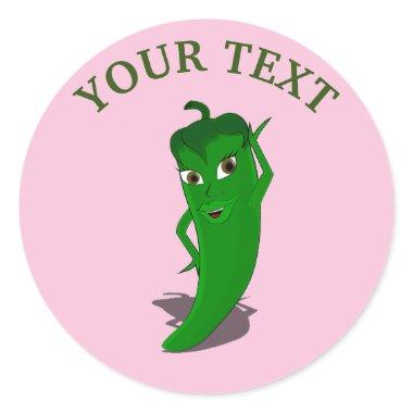 Pink Fiesta  With Green Pepper Diva Classic Round Sticker