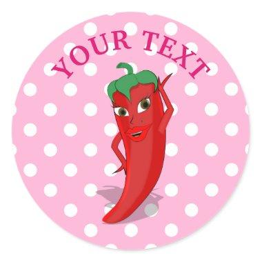 Pink Fiesta Bridal Shower With Red Hot Pepper Diva Classic Round Sticker
