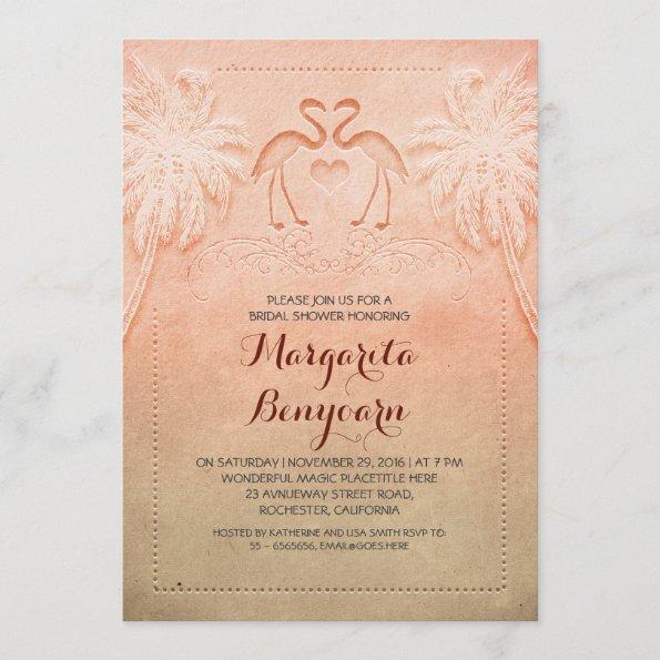 pink flamingo beach bridal shower invitations