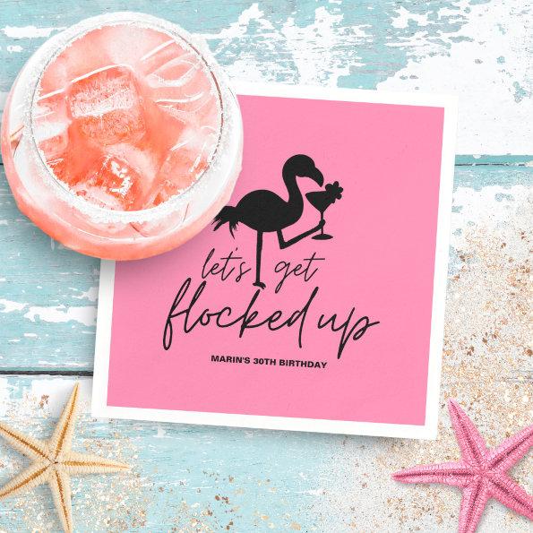 Pink Flamingo Flocked Up Tropical Birthday Napkins