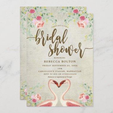 pink flamingo floral bridal shower Invitations