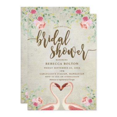 pink flamingo floral bridal shower Invitations