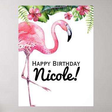 Pink Flamingo & Hibiscus Tropical Banner Poster