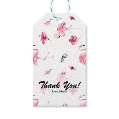 Pink Flamingo & Hibiscus Tropical Party Favor Gift Tags